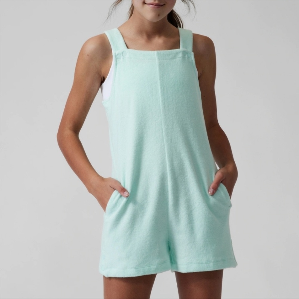 Athleta Girl Mint Green Jump In Terry Romper Overalls